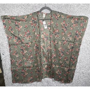 Brand New With Tags Raj Brand Open Front Kimono Olive Green Floral Red Beige Pri